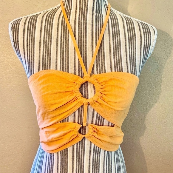 SHEIN Crop Top/ Bandeau Sz 4 Orange Double Layer Wraparound Ties Cotton Rings - Picture 1 of 11